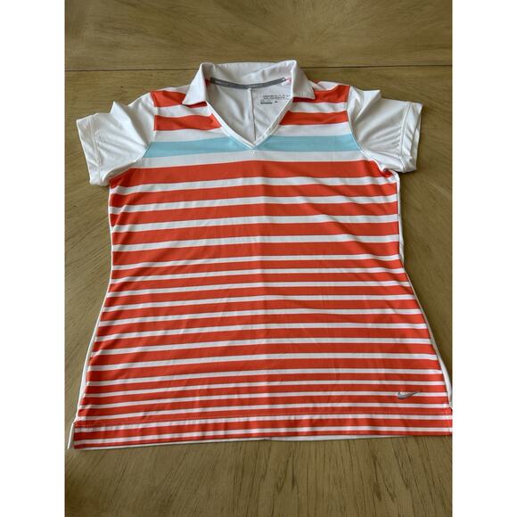 Nike Golf Polo Womens L Orange Striped Retro Tennis Preppy Casual Comfy Sporty - Picture 3 of 13